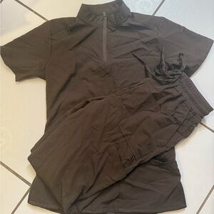 Brown Zip-Up Top and Pants Set